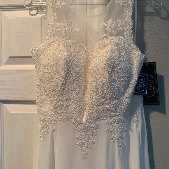 Sheer Dress Ivory A-line Corset Back Chiffon off white beaded - Picture 3 of 12